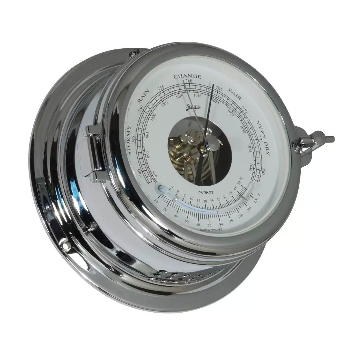 Schatz Midi Barometer Med Termometer I Forkromet Messing 3 Schatz Midi Barometer Med Termometer I Forkromet Messing
